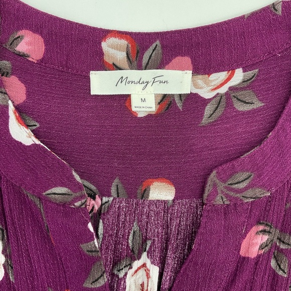 Monday Fun 3/4 Sleeve Purple Blouse, M - Picture 2 of 6